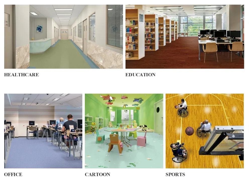 Commercial PVC Resilient Vinyl Flooring Sheet in Rolls for Healthcare Hospital University School Office Warehouse