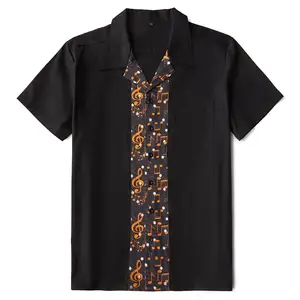 Рубашка Candow Look Online мужская с принтом музыки, саржевая блузка с короткими рукавами, на пуговицах, боулинг, 1950-х годов