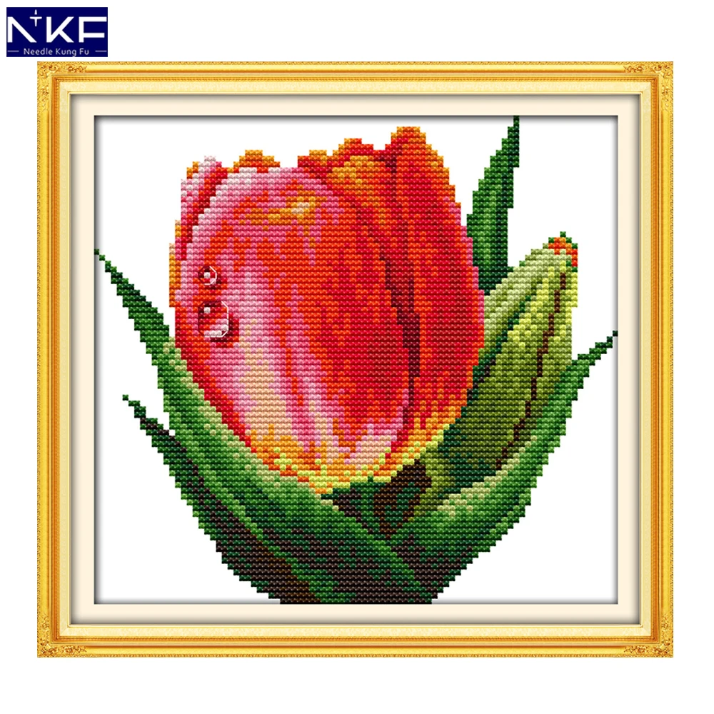 NKF красный тюльпан цветок штампованный вышивки крестом 11 14ct набор вышивки chronese Счетный крест шаблон для домашнего декора