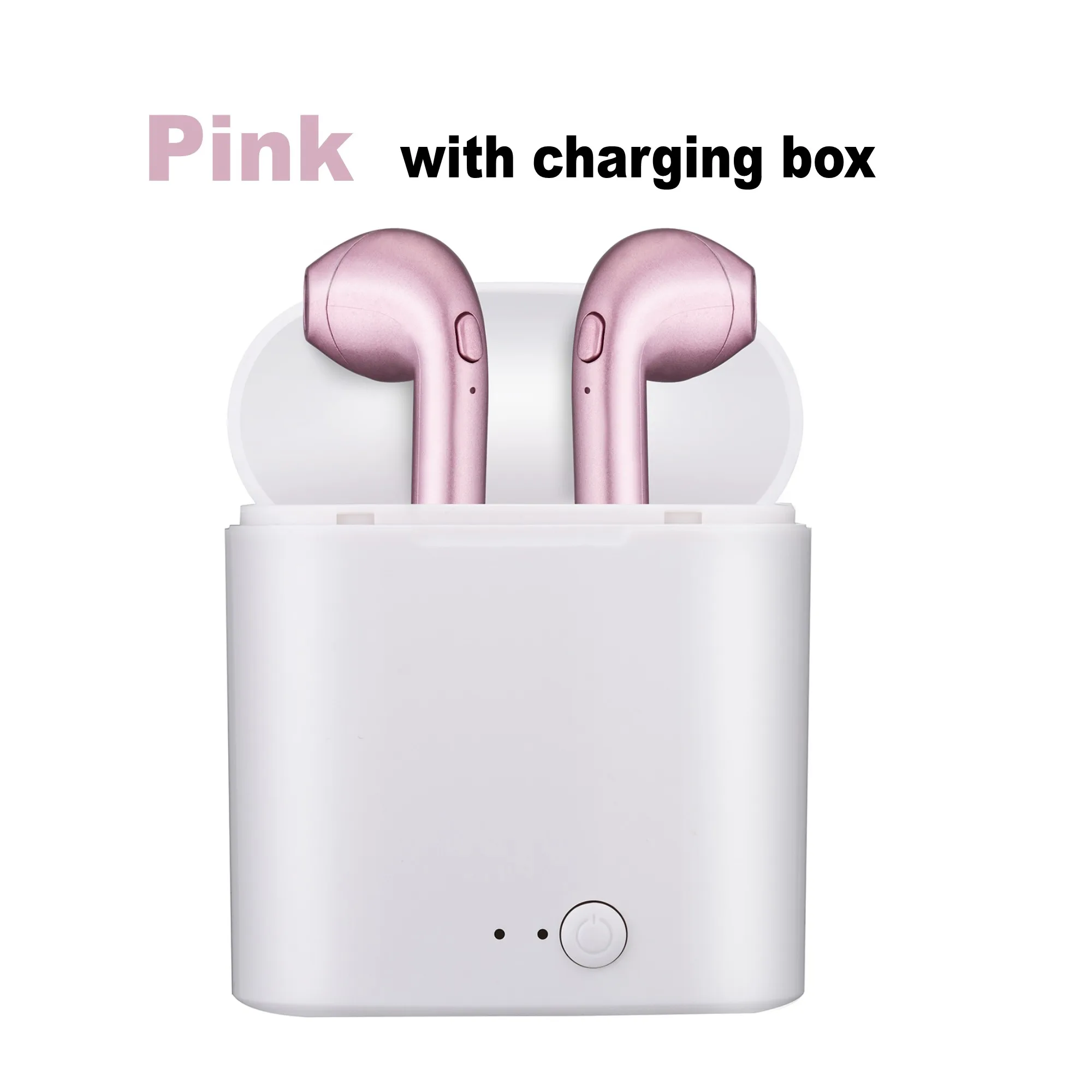 Pink with Charger I7 i7s tws Bluetooth наушники беспроводные наушники гарнитуры стерео с зарядной коробкой для iphone6 7 8 X XS XR xiaomi huawei телефонов - Цвет: Pink with Charger