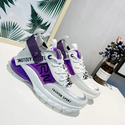 purple Mcacchi/высококачественная повседневная обувь; женские кроссовки с круглым носком; модная обувь для девочек и пап; Разноцветные леопардовые кроссовки на шнуровке - Цвет: purple