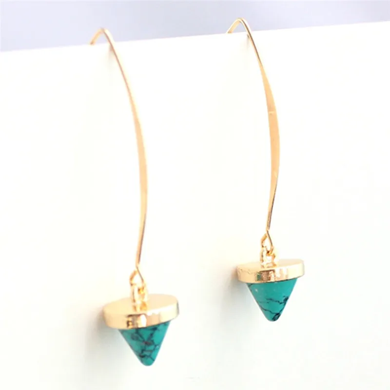 imixlot White Green Natural Stone Pendant Drop Dangle Earrings Cone Gold Color Hook for Women Jewelry | Украшения и аксессуары