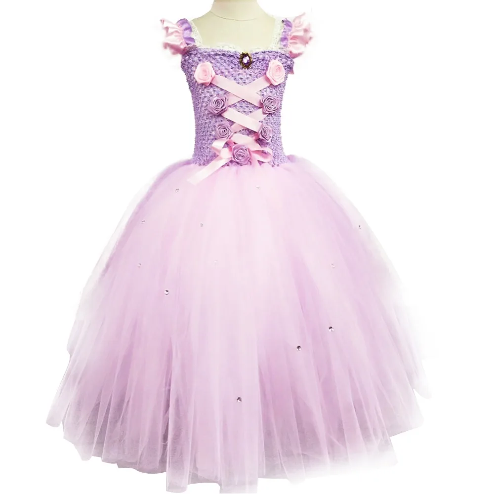 

Elegant Princess Sofia Costume Pink Rapunzel Birthday Dress for Girls Ankle Length Fancy Flower Girl Wedding Tutu Dress Vestido
