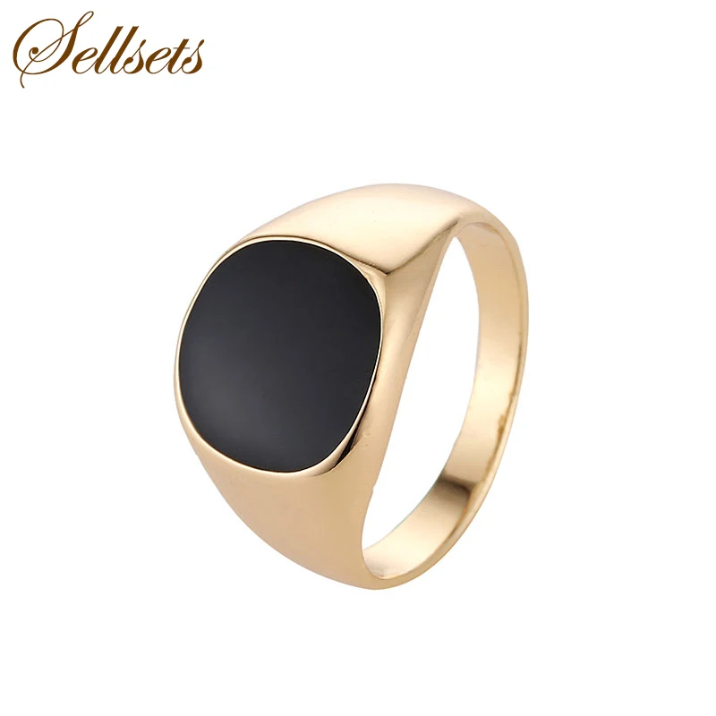 Sellsets Fashion Male Jewelry Black Round Enamel Ring Classic Silver Color Party Rings For Men Christmas Gift | Украшения и