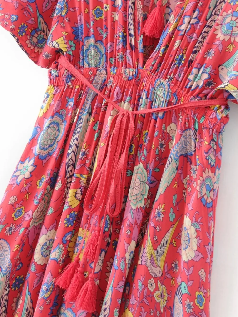 Летнее богемное женское повседневное пляжное платье с цветочным принтом