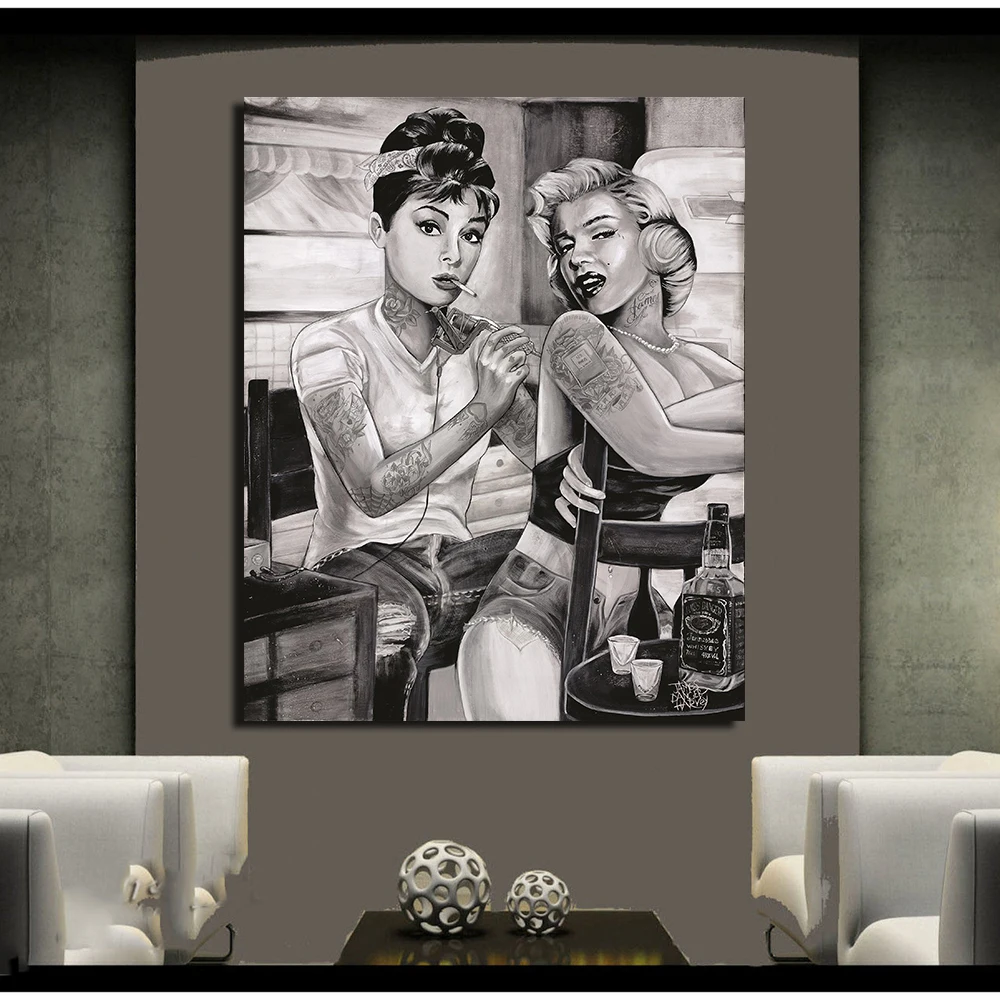 JQHYART Мэрилин Монро и Одри Хепберн постер с татуировкой сексуальная винтажная