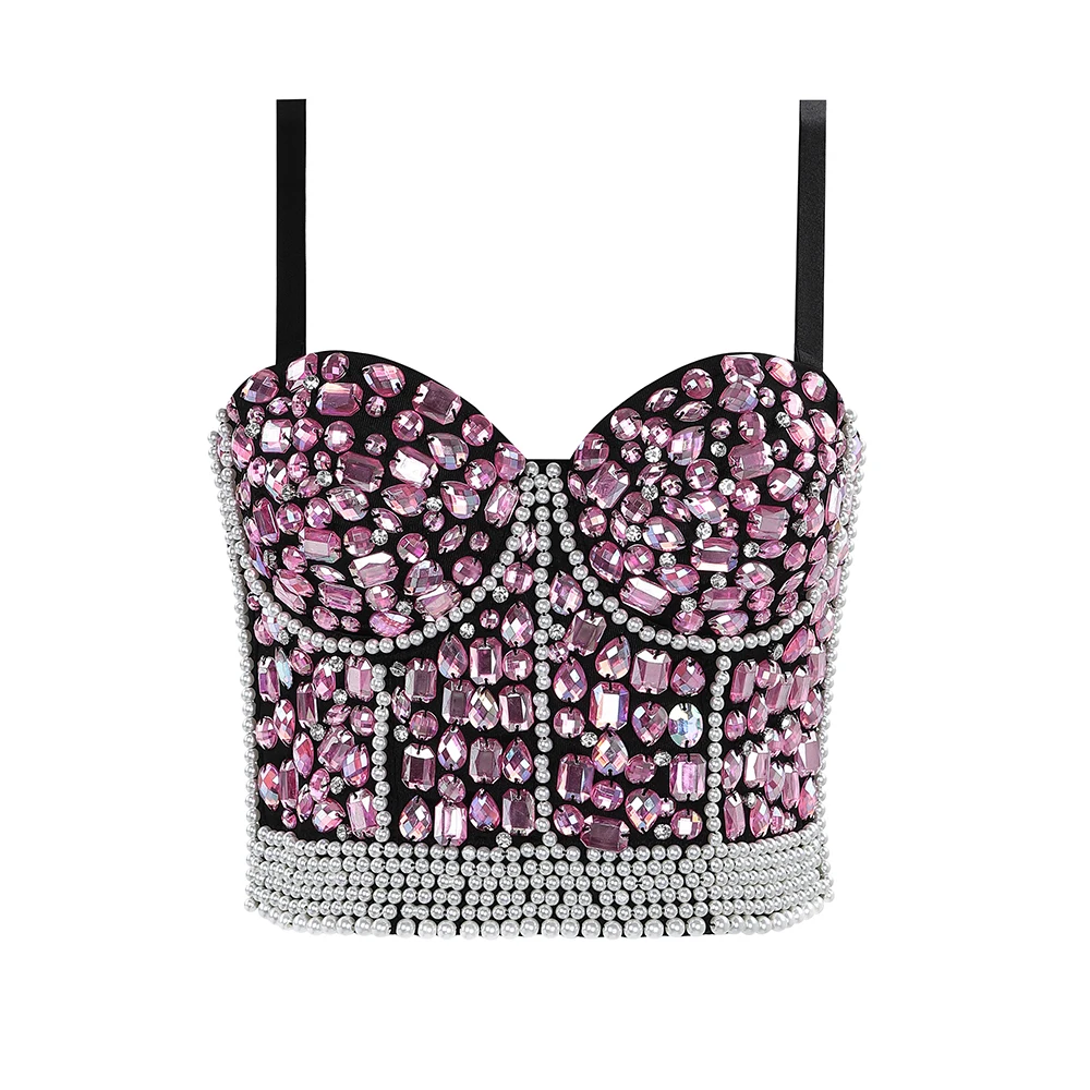 DressBird фиолетовые стразы бюстье с бусинами вечерняя блузка жемчугом сексуальный