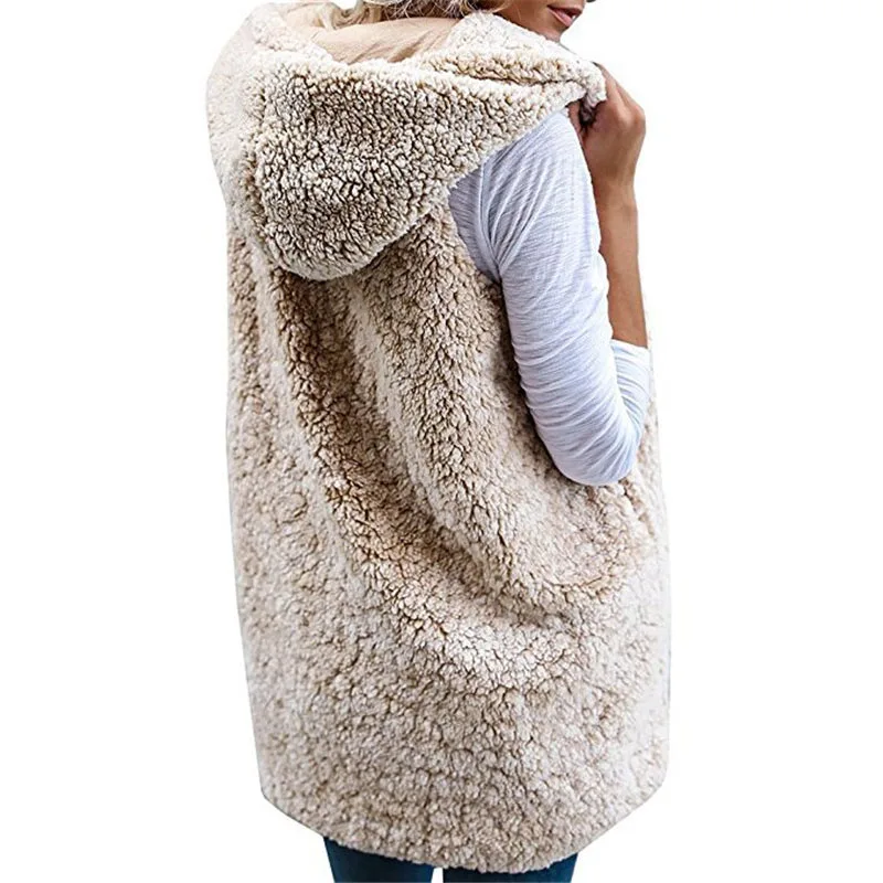 Women Fleece Cardigan Sweater Fluffy Hooded Plus Size 3XL Sherpa Vest Female Autumn Winter Streetwear |