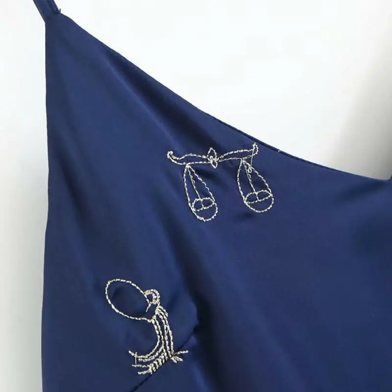

Spring and summer new European and American women's Dress 12 constellation embroidery suspender dress