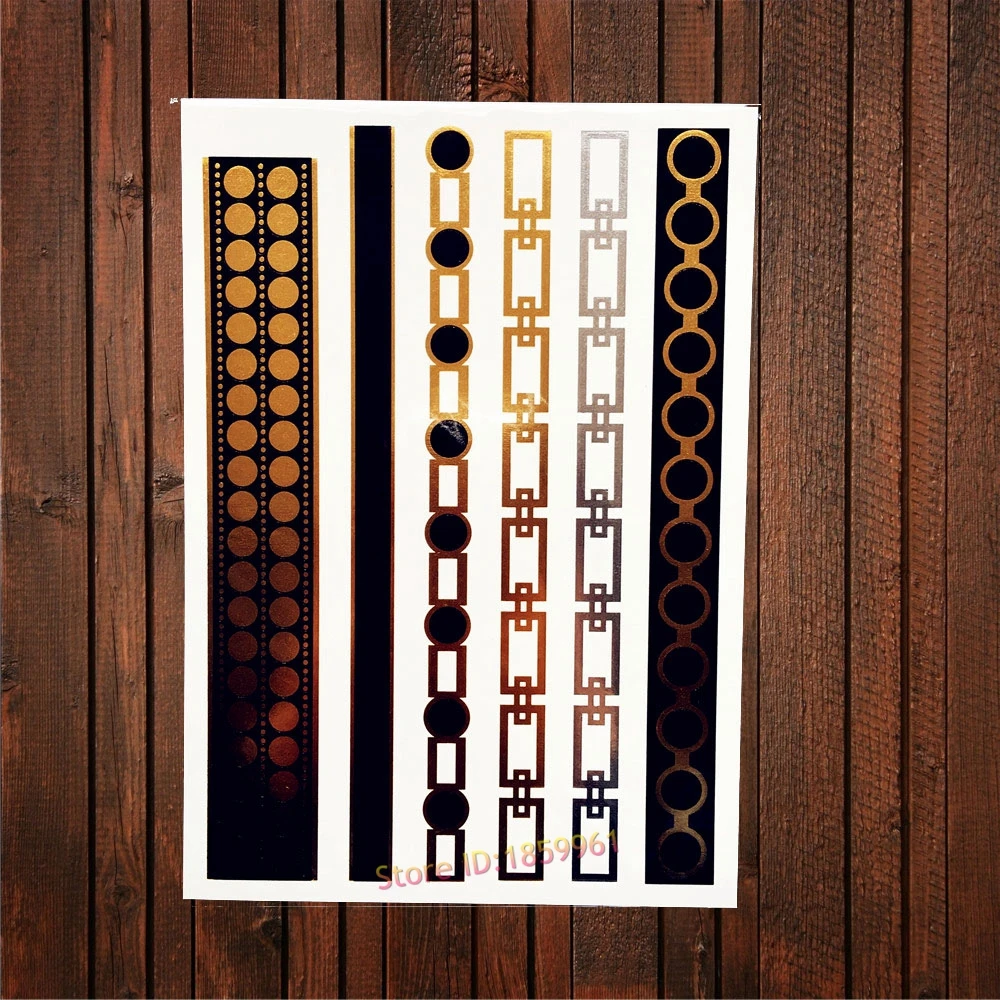 

1PC New Arrival Gold Brown Black Metallic Tattoo Bracelet Chain Design Waterproof Temporary Tattoo Sticker Arm Fake Tatoo AYH079