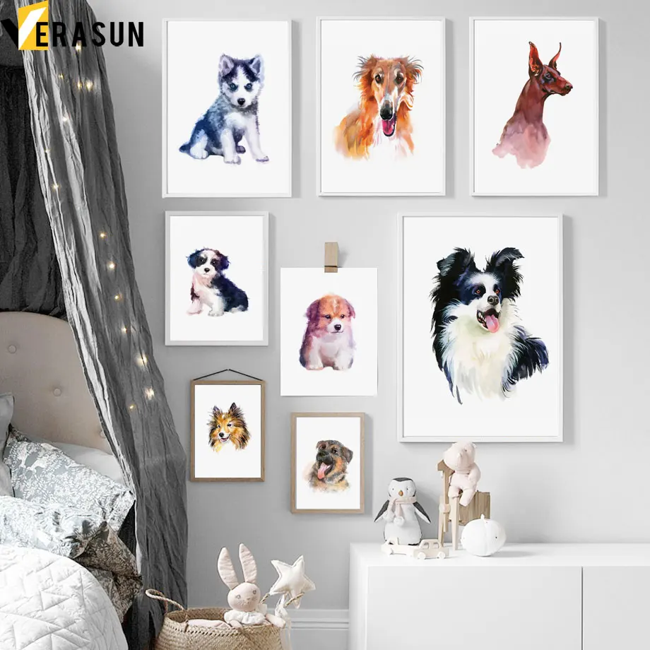 Самоид бабочка Доберман Хаски Акита собака настенная Картина на холсте