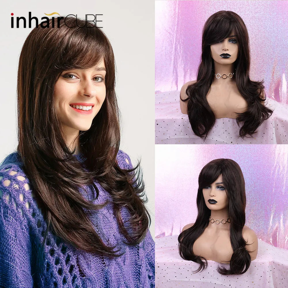 Парик Inhair Cube 24 дюйма из натуральных синтетических волос длинные волнистые черные