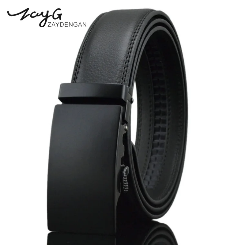 

Мужской ремень с автоматической пряжкой ZAYG, черный кожаный роскошный ремень с пряжкой из сплава