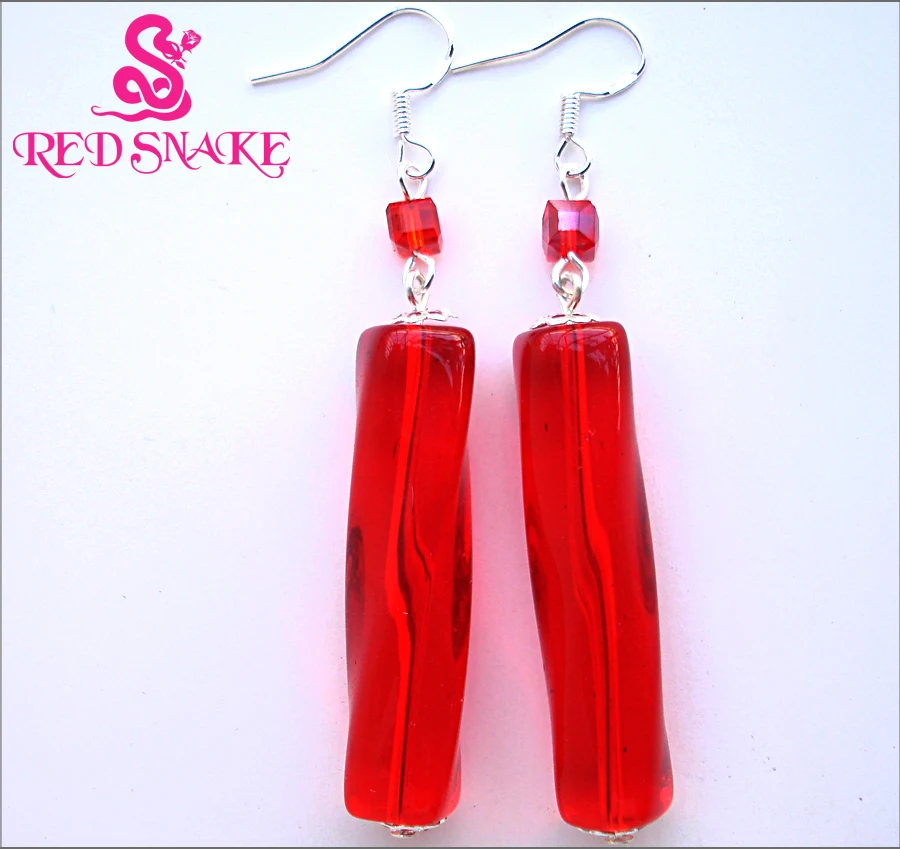 

RED SNAKE Fashion Dangle Earrings Handmade Classic Red Irregular cuboid Murano Glass Earring