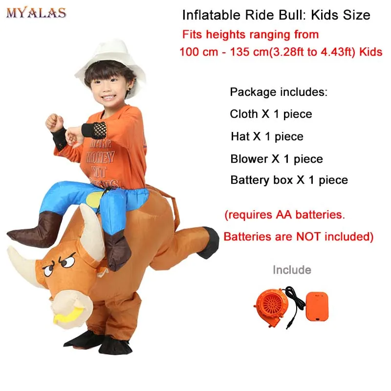 Kids Bull Надувной костюм молочной коровы коричневого цвета для крупного рогатого скота на Хэллоуин ковбой бык веселое платье в виде животного Аниме Косплей Костюм для взрослых женщин и мужчин - Цвет: Kids Bull
