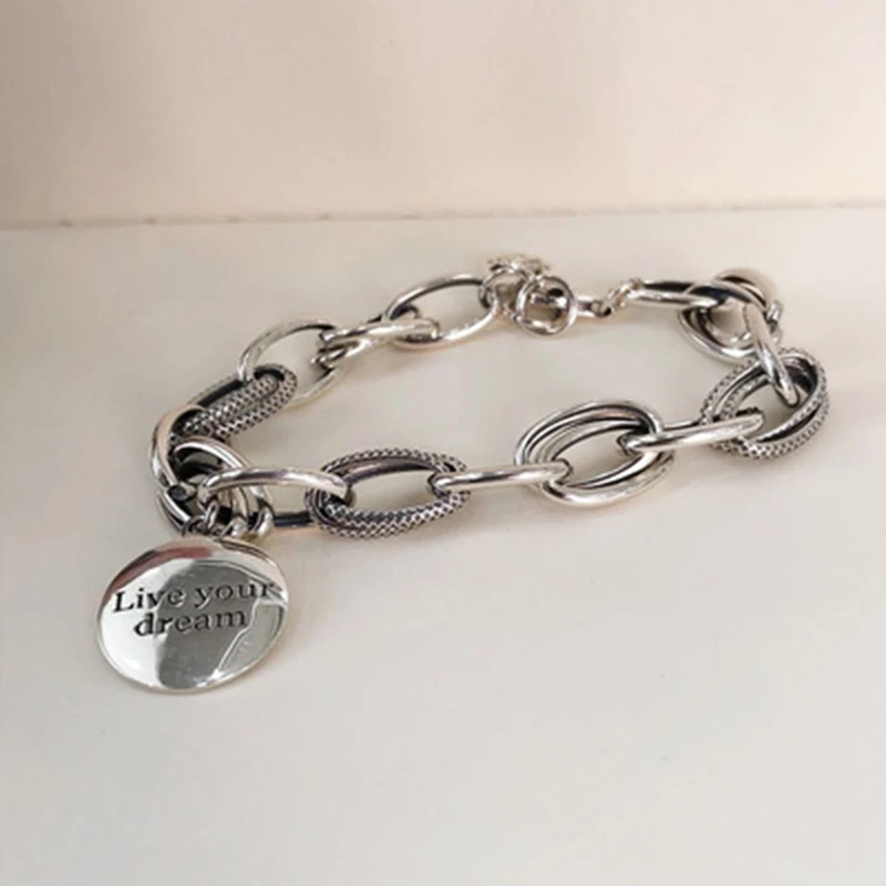 BESTLYBUY мечта сбылась Модный женский круглый тайский серебряный браслет 925 пробы серебряный Ретро двойной Круглый браслет