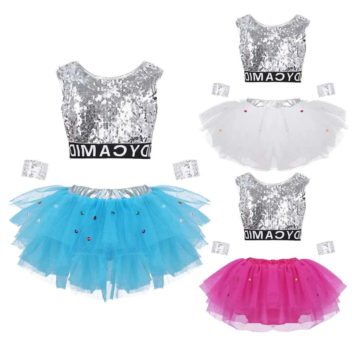 Детские топики с блестками TiaoBug для девочек сетчатая балетная юбка-пачка