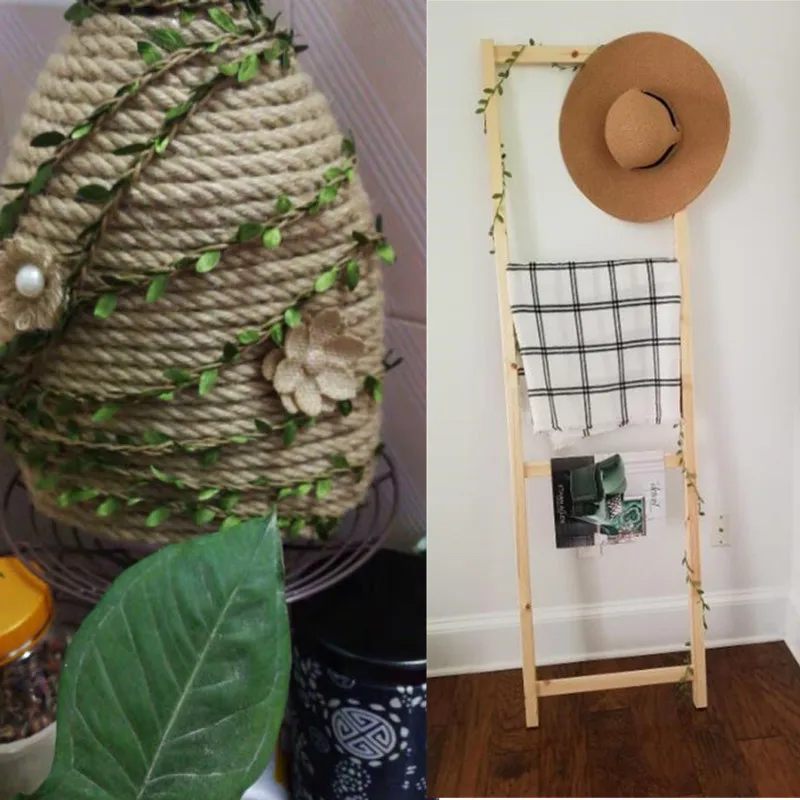 10 ярдов имитация зеленых листьев плетение пеньковая веревка DIY Свадьба День рождения свадебное украшение из ротанга подарочная упаковка букета веревка