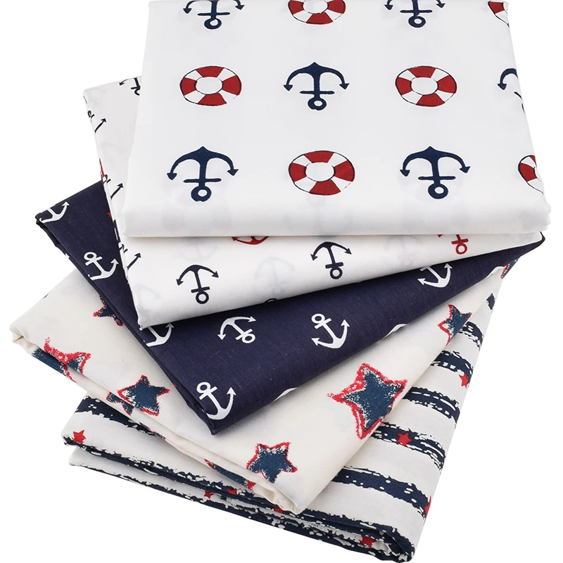 Саржевая хлопчатобумажная ткань с принтом серии Ocean Navy для самостоятельной