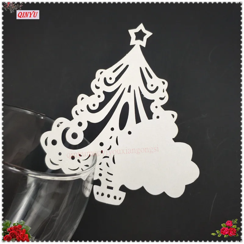 100 шт веселая Рождественская елка стеклянная чашка карта вечеринка стол Имя