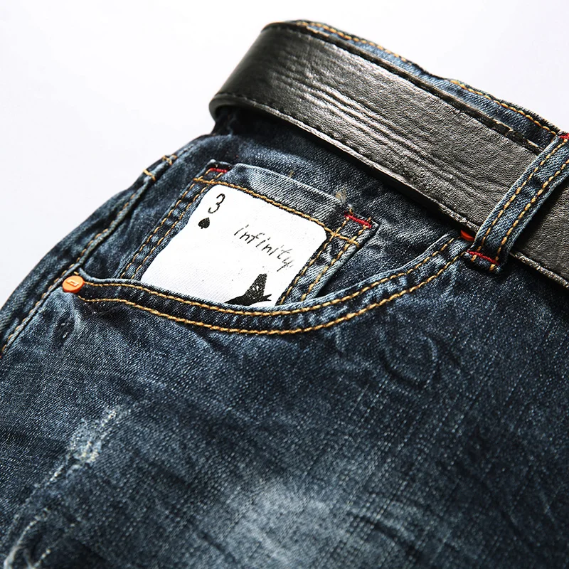 Мужские джинсовые шорты KSTUN темно-синие Стрейчевые брюки в стиле ретро с