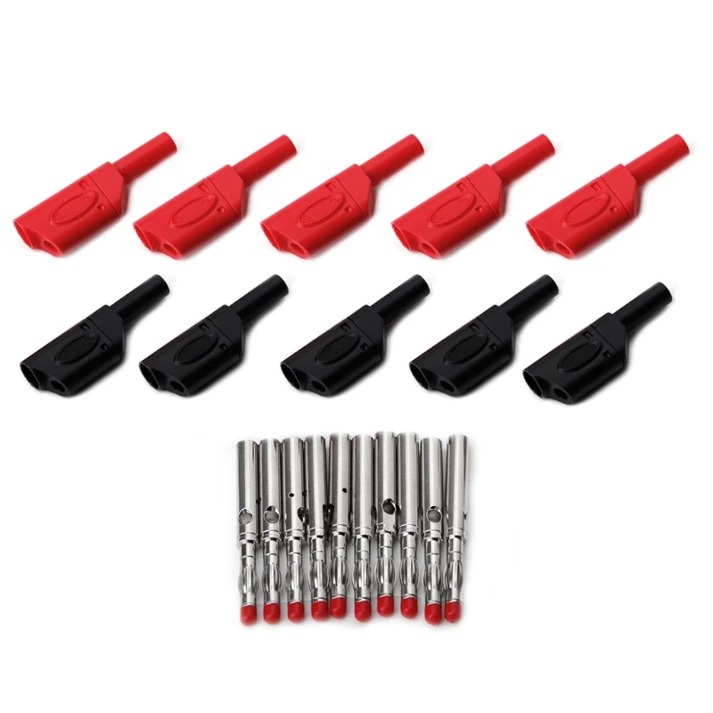 

10 Sets 4mm Male Retractable Sheath Stackable Banana Plug Wire Solder Connector Black Red