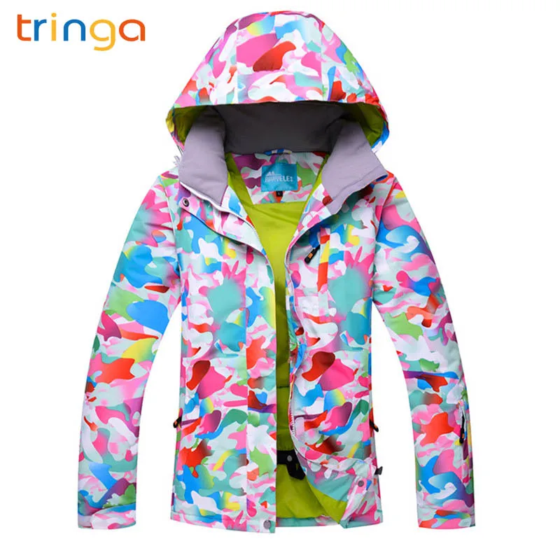 Высококачественные женские лыжные куртки с принтом зимняя теплая