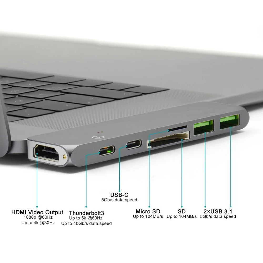 Usb type C концентратор адаптер док-станция Thunderbolt 3 с USB-C HDMI 4 К USB 0 SD и Micro кардридер для