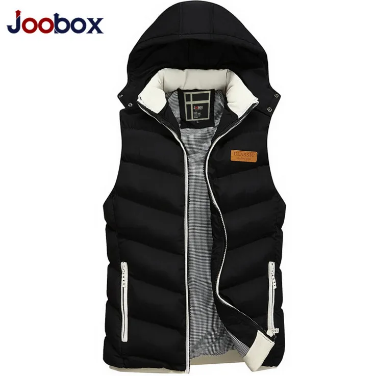 Черный JOOBOX бренд мужской жилет с капюшоном с хлопковой подкладкой Осенняя утепленная мужская куртка без рукавов жилет для мужчин зимний жилет - Цвет: Черный