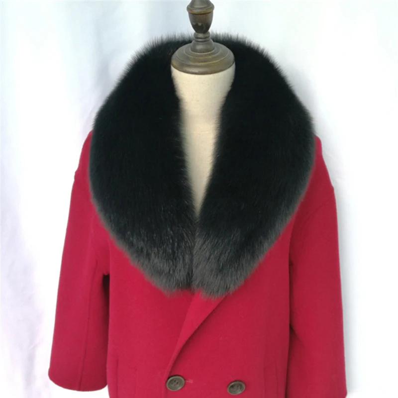 Черный меховой шарф с лисьим мехом зимние однотонные теплые шарфы шали для