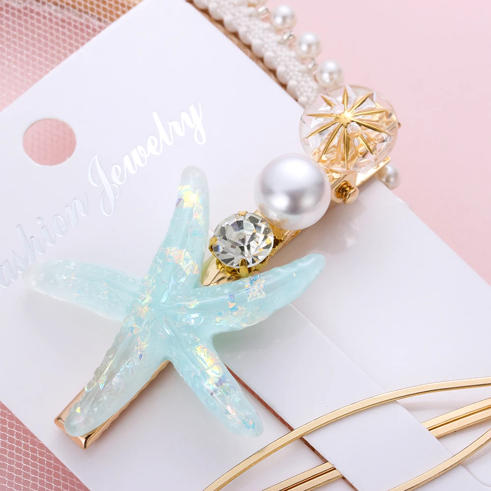 2 шт./компл. корейские Японские Женские жемчужные Заколки в виде морской звезды
