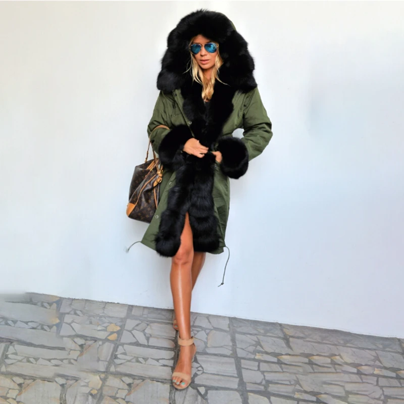 Tatyana Furclub New Real Fur Parka Winter Outwear Natural Fox Fur Collar Coats For Women Fur Jacket Office Lady Thick Warm Parka