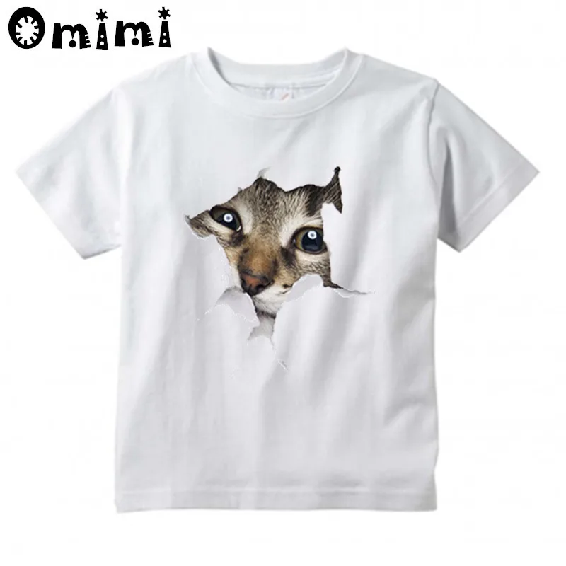 Детские футболки с рисунком головы кота Забавные топы короткими рукавами для