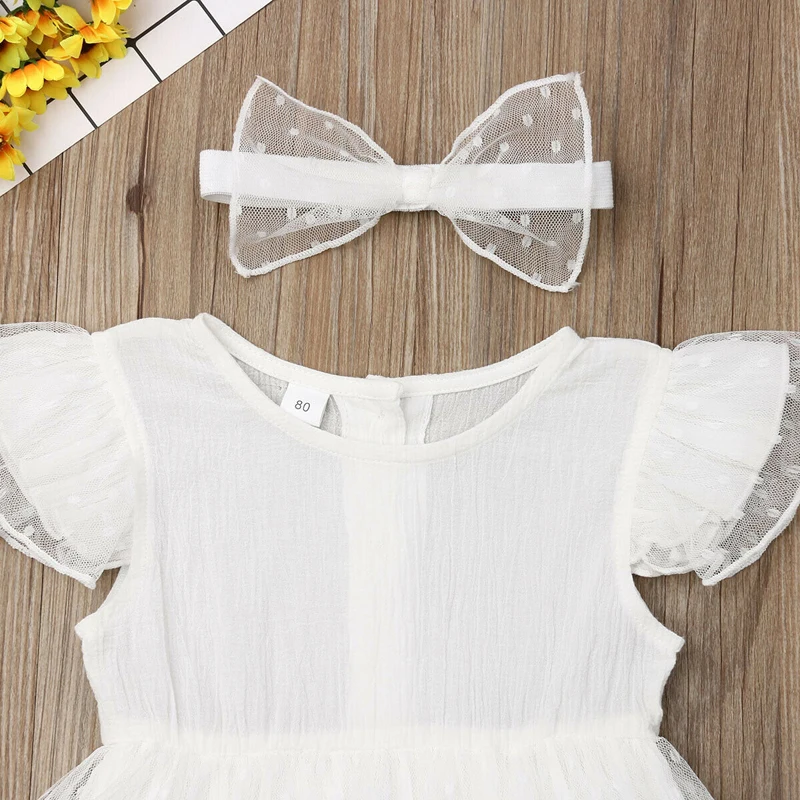 Боди из тюля для новорожденных девочек комплект 2 предметов: платье + повязка на