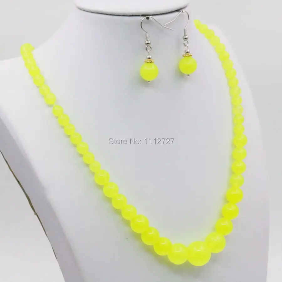 6 14 мм Ожерелье с башней серьги цепочки наборы ЛИМОННЫХ шариков из натурального