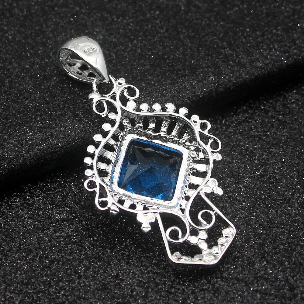 Фото Hermosa Amazing Square Ocean bluetoopaz серебряный цвет для женщин Подвески Подвеска цепочка ожерелье 20 дюймов №4