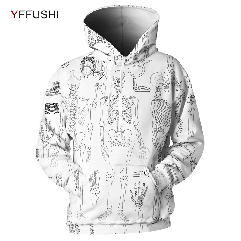 YFFUSHI 3D Hu для мужчин с принтом скелета мужские толстовки Толстовка Модные длинным