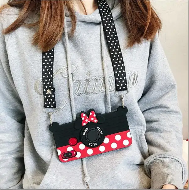 phone bag case Силиконовый чехол с бантом на плечо для huawei P30 P20 pro mate 10 pro nova 3 3i honor 10, чехол, 3d кольцо с героями мультфильмов holde - Цвет: phone bag case