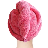 blue coral velvet dry hair bath towel microfiber quick drying turban super absorbent women hair cap wrap with button thicken