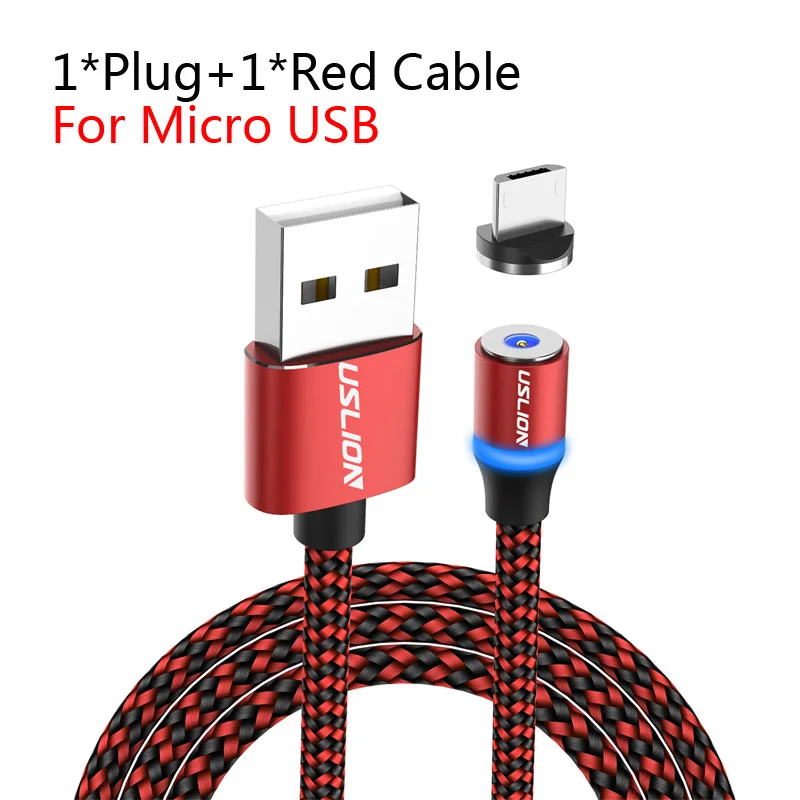For Micro Red USLION 1 м 2 м светодиодный магнитный кабель USB type-C и Micro USB для iPhone Xs Max 8 7 6 для samsung Xiaomi HUAWEI зарядный кабель - Цвет: For Micro Red
