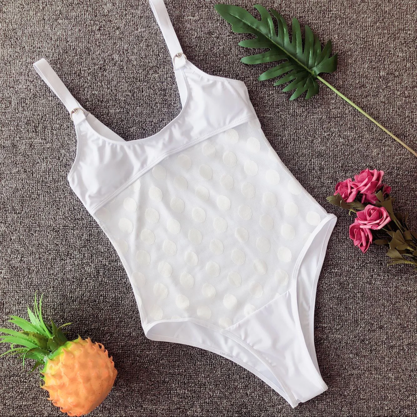 White Swimsuit Сексуальный женский сетчатый купальник с узором в горошек, женский слитный купальник, женский прозрачный купальник с вырезами, монокини, трикини - Цвет: White Swimsuit