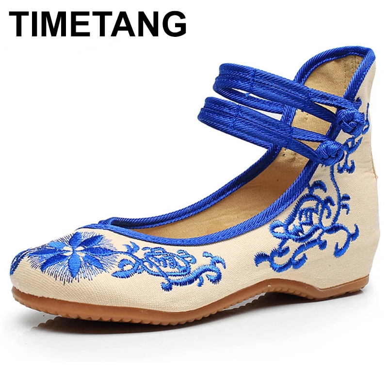 

TIMETANG Women Shoes Flats Mary Jane Flats Casual Shoes Chinese Embroidered Cloth Woman Ballerina Shoes Plus Size 41E196