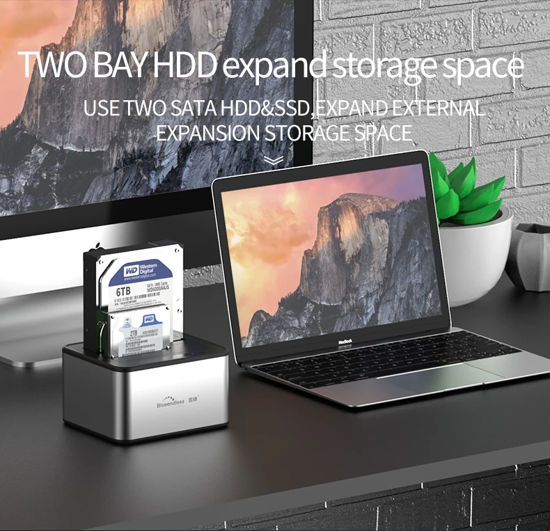 Новая скорость чтения двойной отсек hdd sata док-станция usb 3,0 футляр для внешнего жесткого диска высокое качество hdd 2,5 алюминиевый hdd док-станция