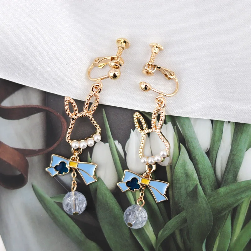Japanese Bow Earrings Sweet Cute Cartoon Bunny Pearl Stud | Украшения и аксессуары