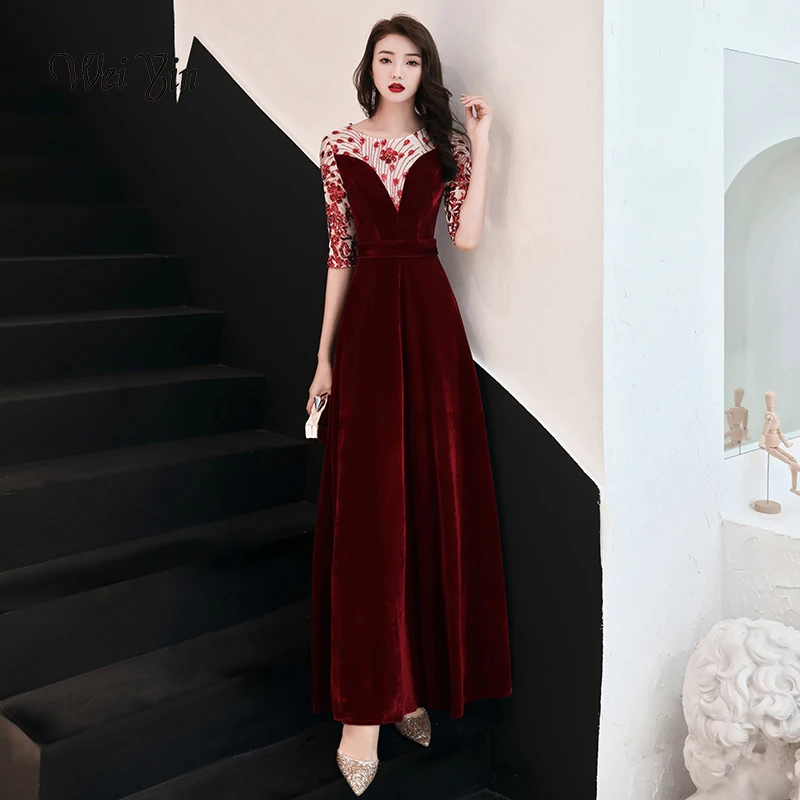 Вечернее платье weiyin de soiree сексуальные велюровые вечерние платья с круглым