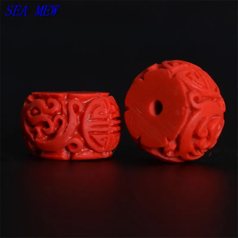 Бусины SEA MEW 12*8 мм красный циннабар Будда резные бусины разделители для