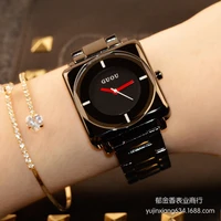 hk brand wristwatches quartz watches high grade womens watches rose gold black stainless steel strap joker square simple luxury