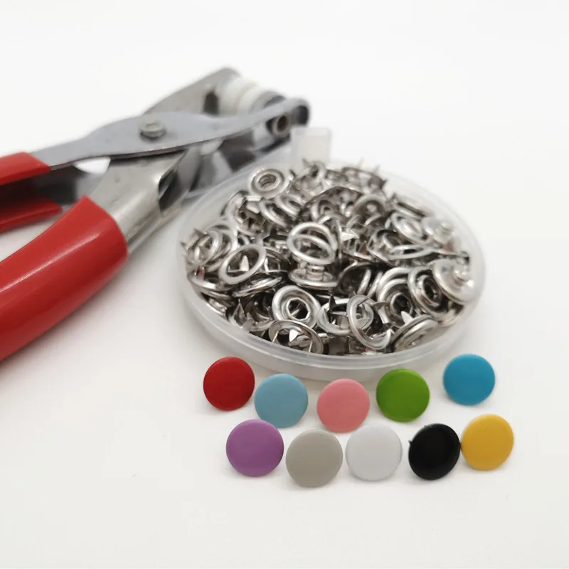 100sets Cap Prong Snap Buckle Button Studs-Fasteners Buttons-Press Metal Baby Sliver 10mm + Clip plier Sets | Дом и сад