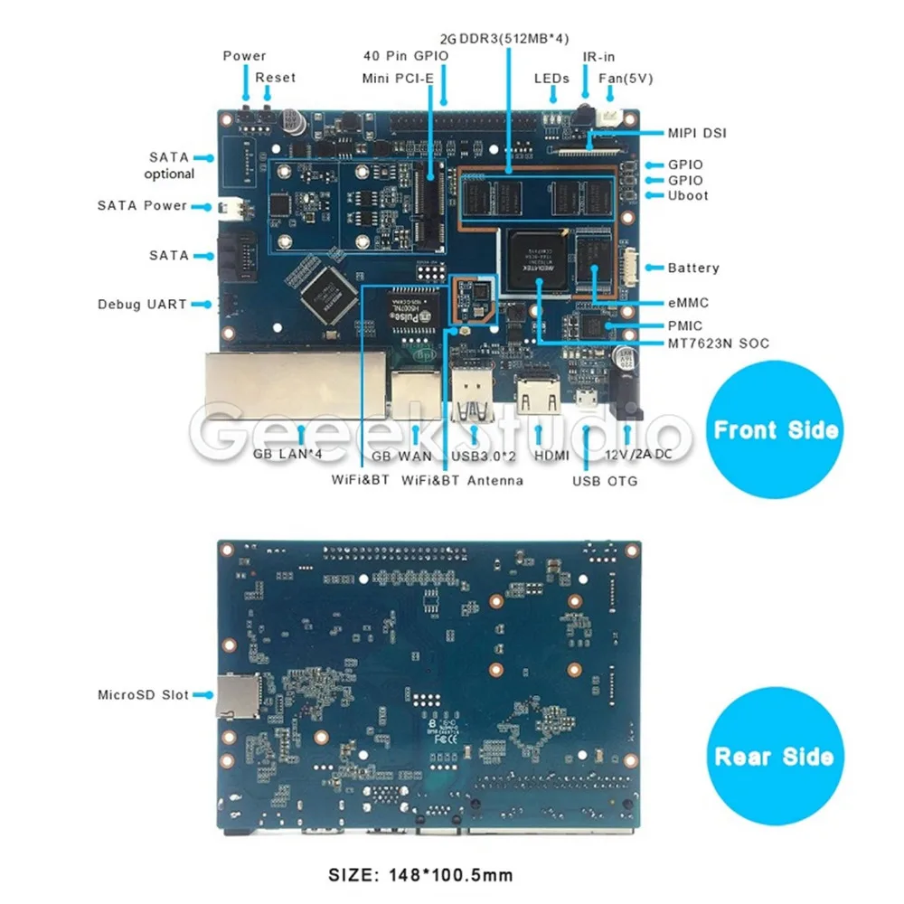 В наличии! Четырёхъядерный процессор Banana Pi R2 2 Гб ОЗУ SATA Wi Fi Bluetooth 8 eMMC|ram 2gb|pi 2gbpi banana |