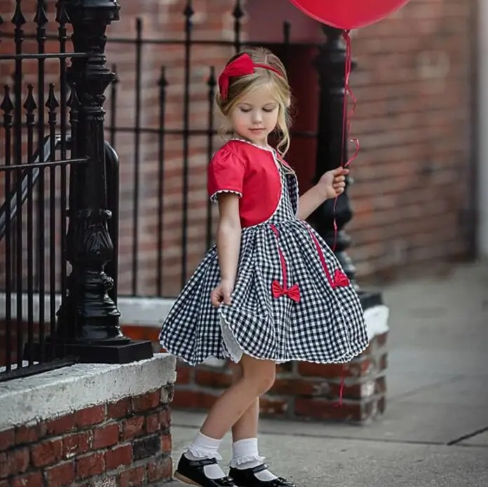 european girls summer dress 2019 new kids cotton plaid dresses cute girl bow fashion Children clothes | Детская одежда и обувь
